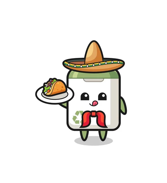 Trash Can Mexican Chef Mascot Holding Taco Cute Design — 스톡 벡터