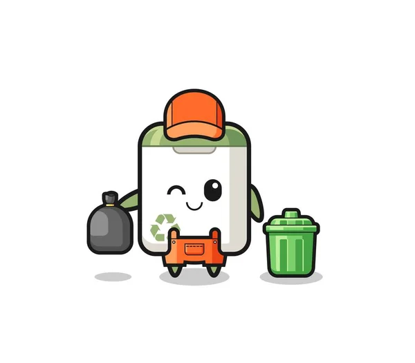 Mascot Cute Trash Can Garbage Collector Cute Design — стоковый вектор