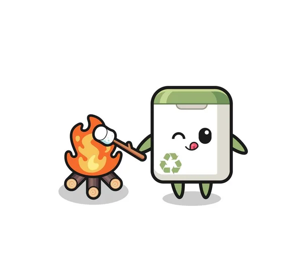 Trash Can Character Burning Marshmallow Cute Design — Wektor stockowy