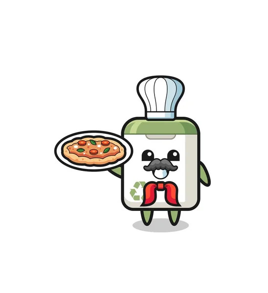 Trash Can Character Italian Chef Mascot Cute Design — Stockvektor