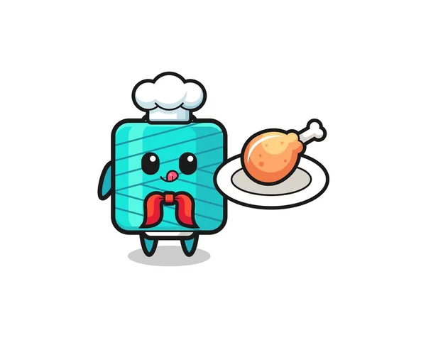 Yarn Spool Fried Chicken Chef Cartoon Character Cute Design — Stockvektor