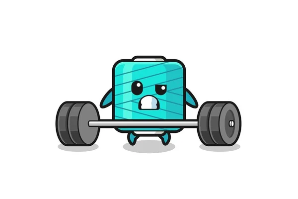 Cartoon Yarn Spool Lifting Barbell Cute Design — Vetor de Stock