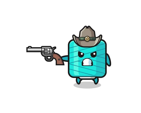 Yarn Spool Cowboy Shooting Gun Cute Design — Vetor de Stock