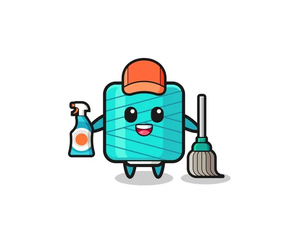 Cute Yarn Spool Character Cleaning Services Mascot Cute Design —  Vetores de Stock