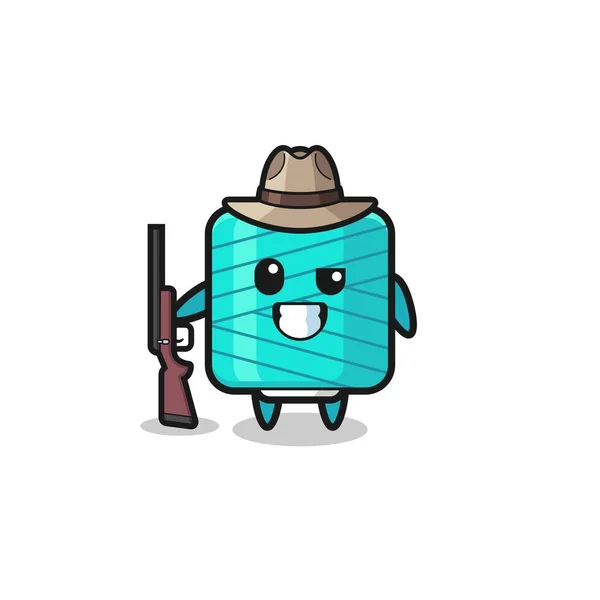 Yarn Spool Hunter Mascot Holding Gun Cute Design — Stok Vektör