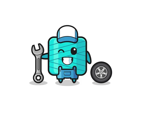 Yarn Spool Character Mechanic Mascot Cute Design — Stok Vektör