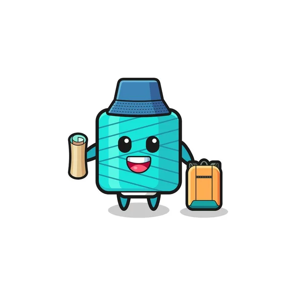 Yarn Spool Mascot Character Hiker Cute Design — Vector de stock