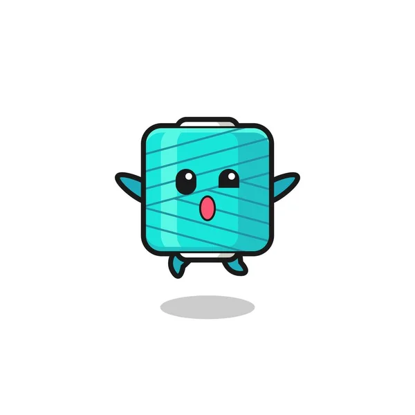 Yarn Spool Character Jumping Gesture Cute Design — Stockvector