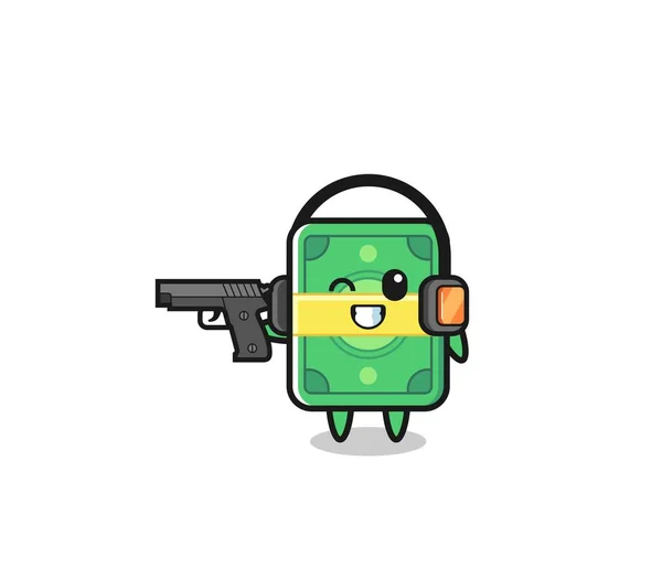 Illustration Money Cartoon Doing Shooting Range Cute Design — Vector de stock