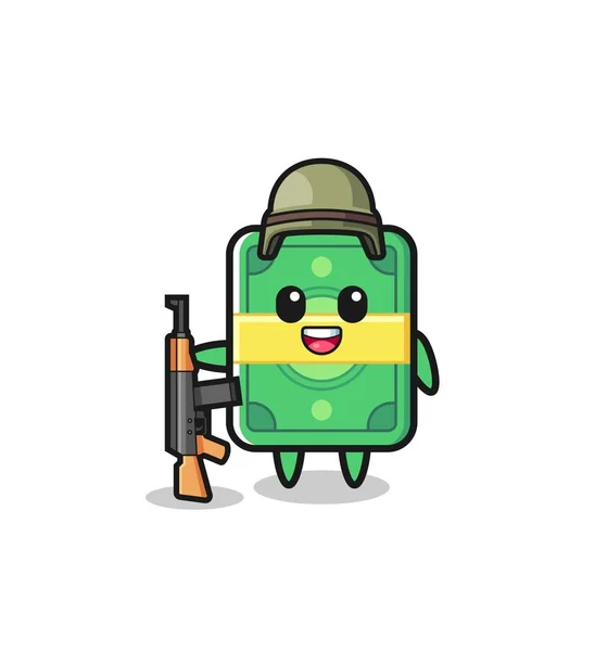 Cute Money Mascot Soldier Cute Design — Stockvektor