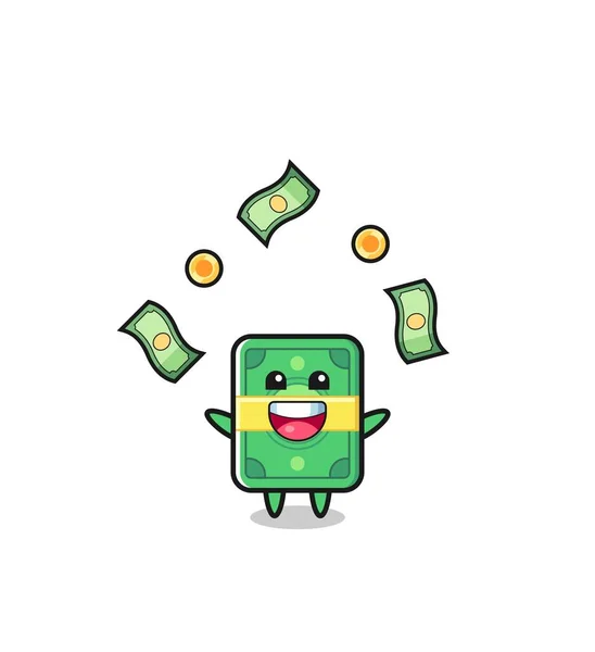 Illustration Money Catching Money Falling Sky Cute Design — Stok Vektör