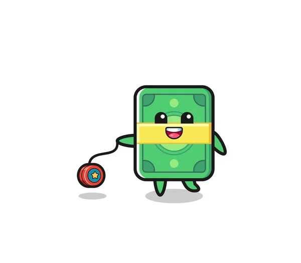 Cartoon Cute Money Playing Yoyo Cute Design — Wektor stockowy