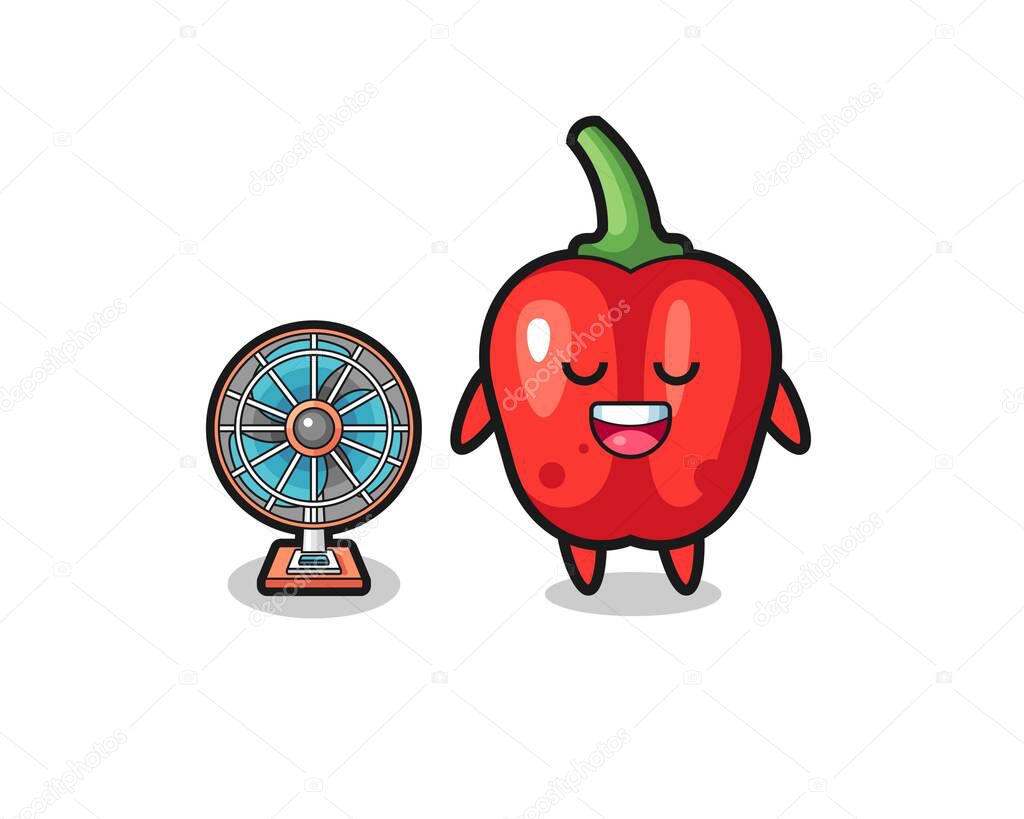 cute red bell pepper is standing in front of the fan , cute design