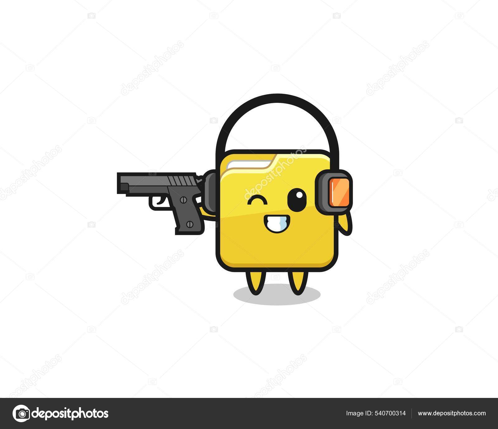 Illustration Folder Cartoon Doing Shooting Range Cute Design.
