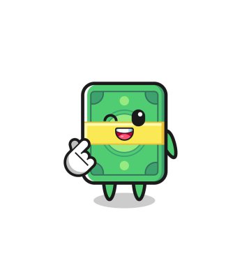 money character doing Korean finger heart , cute design