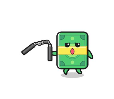 cartoon of money using nunchaku , cute design