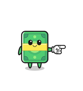 money mascot with pointing right gesture , cute design