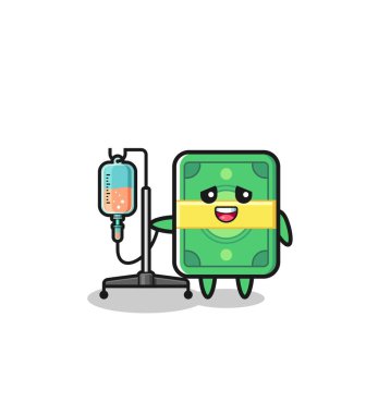cute money character standing with infusion pole , cute design