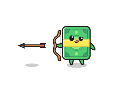 illustration of money character doing archery , cute design