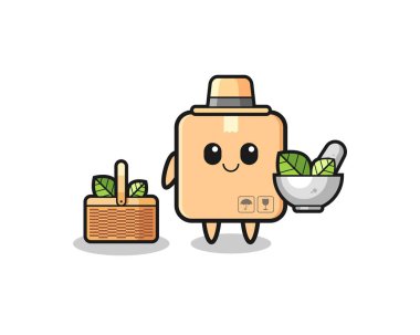 cardboard box herbalist cute cartoon , cute design