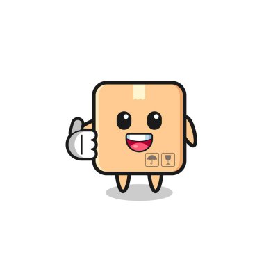 cardboard box mascot doing thumbs up gesture , cute design