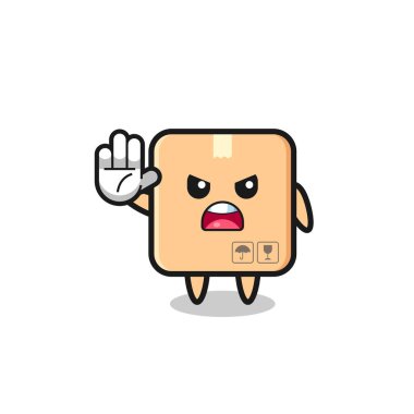 cardboard box character doing stop gesture , cute design