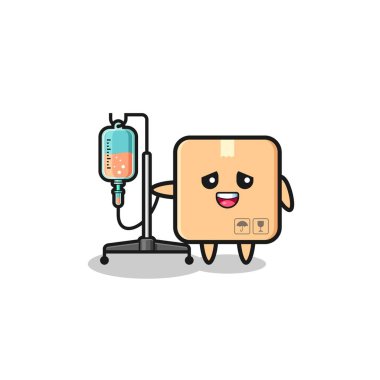 cute cardboard box character standing with infusion pole , cute design