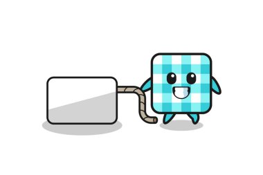 checkered tablecloth cartoon is pulling a banner , cute design