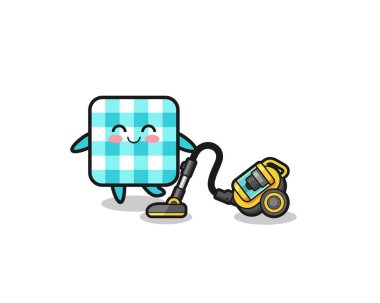 cute checkered tablecloth holding vacuum cleaner illustration , cute design