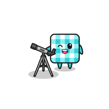 checkered tablecloth astronomer mascot with a modern telescope , cute design