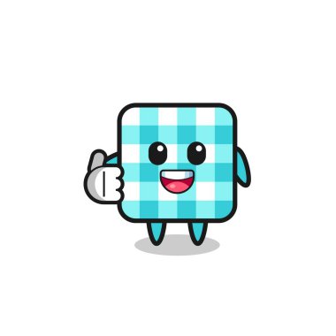 checkered tablecloth mascot doing thumbs up gesture , cute design
