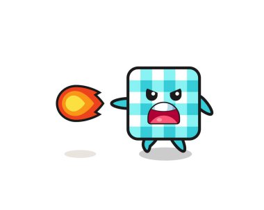 cute checkered tablecloth mascot is shooting fire power , cute design