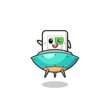 light switch cartoon riding a future spaceship , cute design