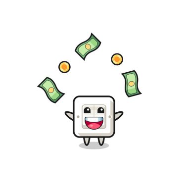 illustration of the light switch catching money falling from the sky , cute design