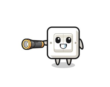 light switch mascot holding flashlight , cute design