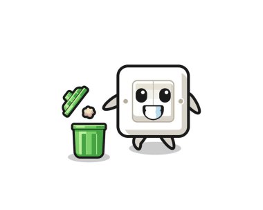 illustration of the light switch throwing garbage in the trash can , cute design