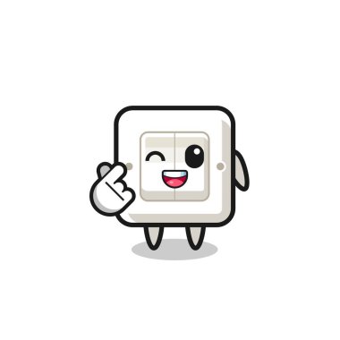 light switch character doing Korean finger heart , cute design