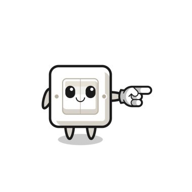 light switch mascot with pointing right gesture , cute design