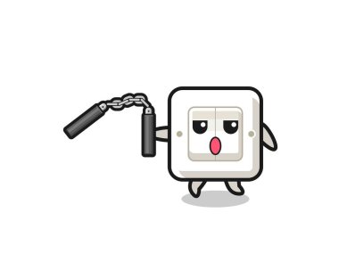 cartoon of light switch using nunchaku , cute design