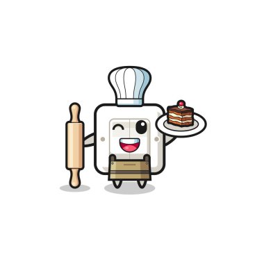 light switch as pastry chef mascot hold rolling pin , cute design