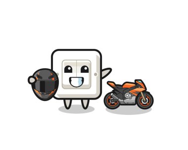 cute light switch cartoon as a motorcycle racer , cute design