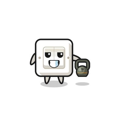 light switch mascot lifting kettlebell in the gym , cute design