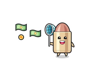 illustration of the bullet catching flying money , cute design