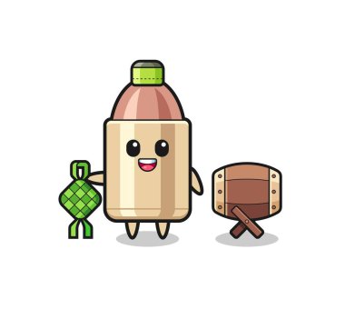 bullet muslim character are celebrating Eid Al Fitr , cute design