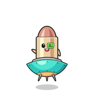 bullet cartoon riding a future spaceship , cute design