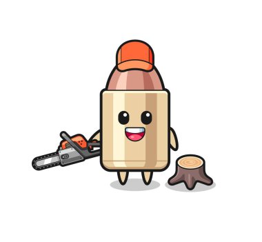 bullet lumberjack character holding a chainsaw , cute design