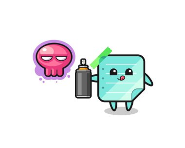 blue sticky notes cartoon make a graffiti with a spray paint , cute design