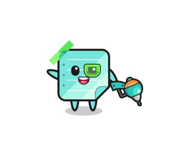 blue sticky notes cartoon as future warrior mascot , cute design