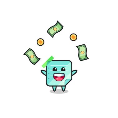 illustration of the blue sticky notes catching money falling from the sky , cute design