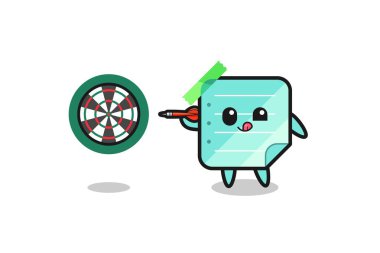 cute blue sticky notes is playing dart , cute design